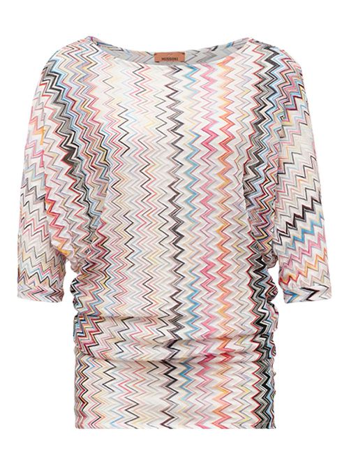 Zigzag-pattern three-quarter-sleeve top - White