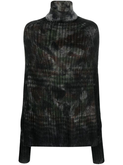 Abstract-pattern print wool-blend jumper - Black