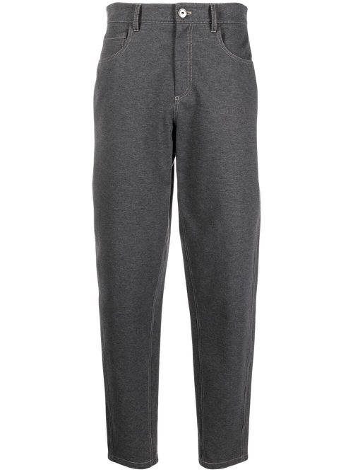 High-waist stretch-cotton trousers - Grey