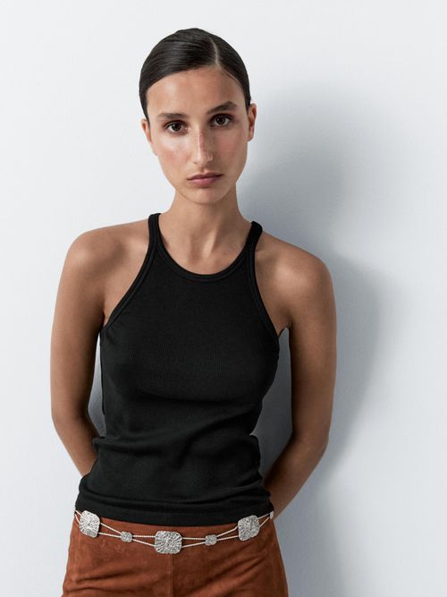 Textured Medallion Chain Belt - Silver