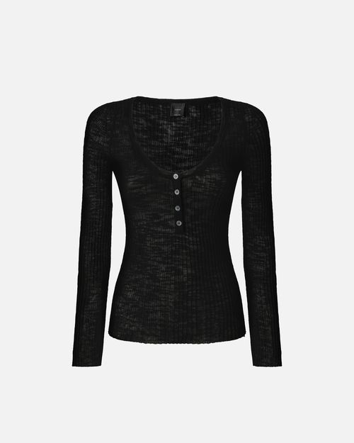 Lightweight ribbed cotton Henley sweater - L