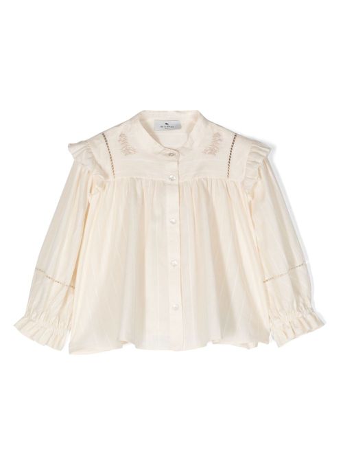 Ruffled band-collar blouse - Neutrals
