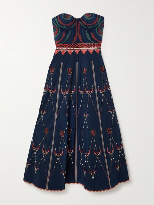 Lotty Bulls Embellished Embroidered Cotton-blend Poplin Midi Dress - Blue