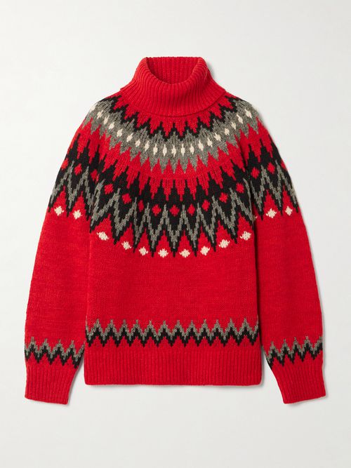 Fair Isle Wool-blend Turtleneck Sweater - Red
