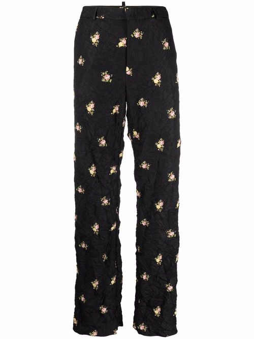 Creased floral-print trousers - Black