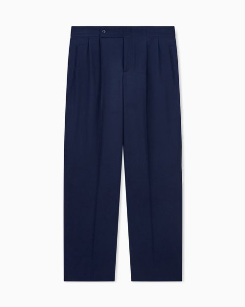 Pleated Wool Trousers — Navy