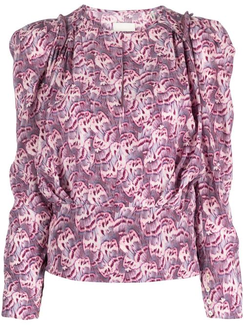 Graphic-print silk-blend blouse - Purple