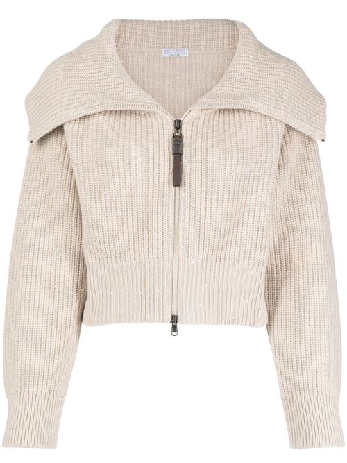 Ribbed zip-up cardigan - Neutrals