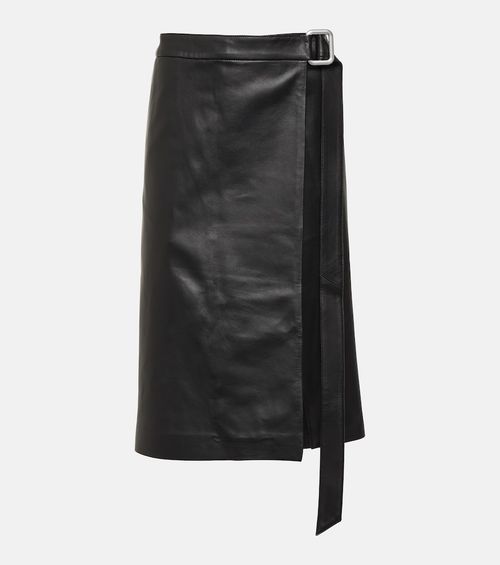 Wrap leather midi skirt