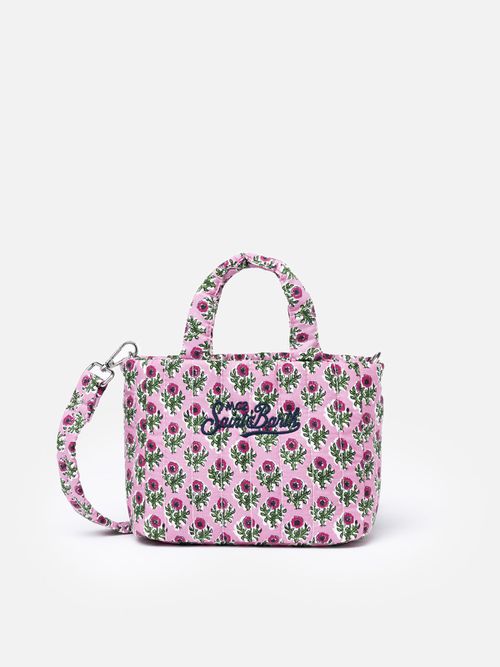 Pink Flower Quilted Soft Tote Mini Bag - Unisex