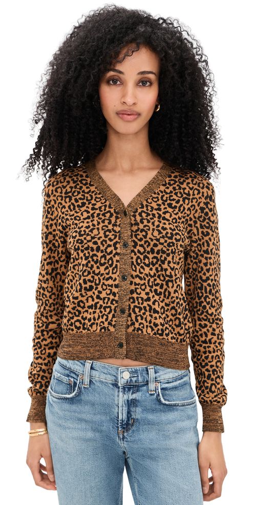 The Shrunken V Neck Cardigan Leopard
