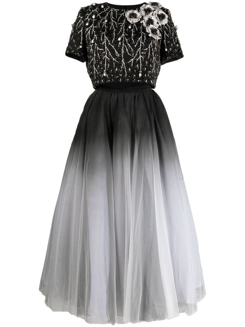 Beaded gradient tulle-skirt dress - Black