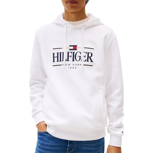 Tommy Hilfiger Mens Hoodies Tonal Logo Embroidery Casual Cotton Long Sleeve Top - White - Large
