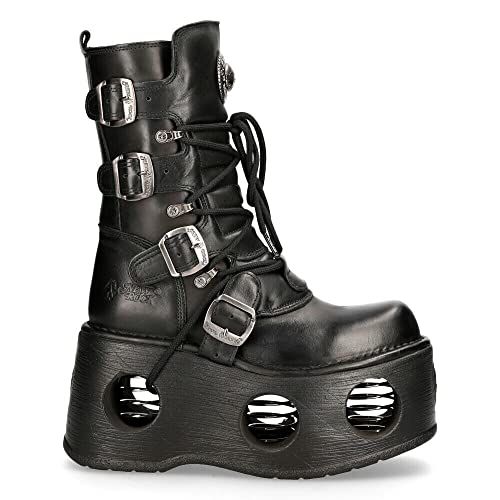New Rock Boots 373-S2 Womens Metallic Black Leather Platform Goth Neptuno Space