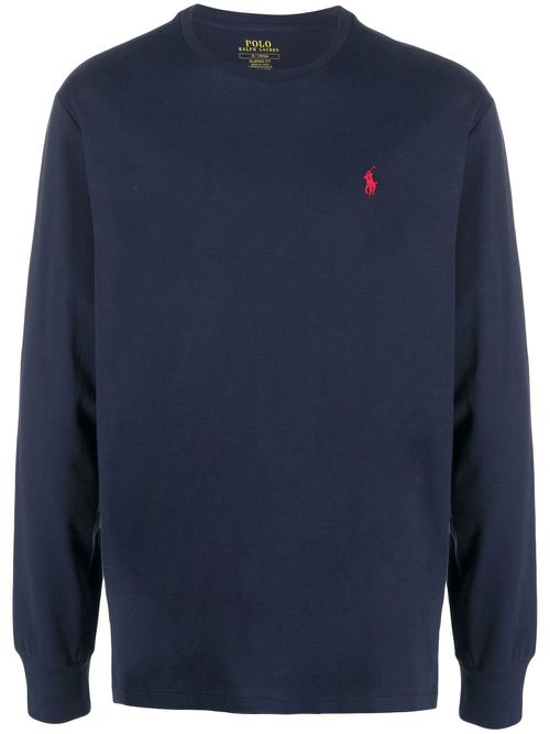 Embroidered-logo long-sleeved T-shirt - Blue