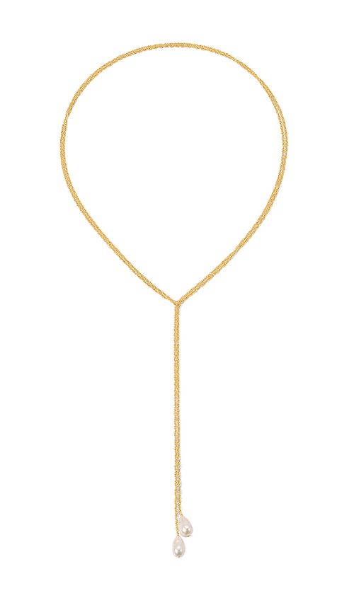 NAiiA x REVOLVE Baroque Pearl Lariat Necklace in Metallic Gold