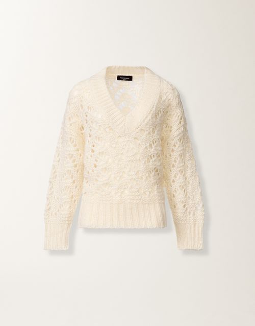 Platinum mohair sweater, raffia