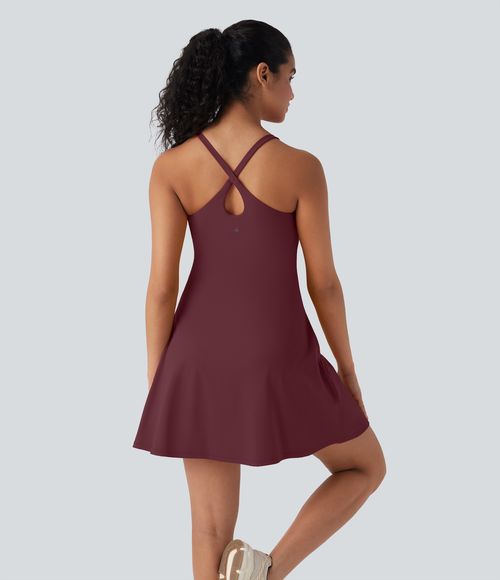 SoftlyZero™ Plush Active Dress-Longer Length-Easy Peezy Edition DD-F Cups Workout Dress - Zinfandel