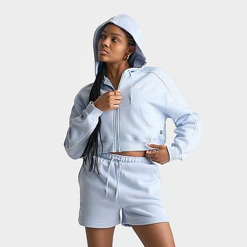 Women's Piped Cropped Full-Zip Hoodie in Oxford Blue