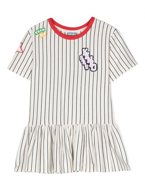 Appliqué-detail striped dress - White