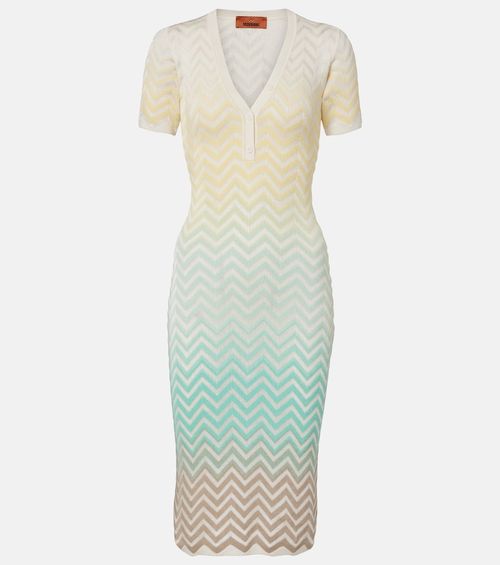 Zigzag knitted cotton-blend midi dress