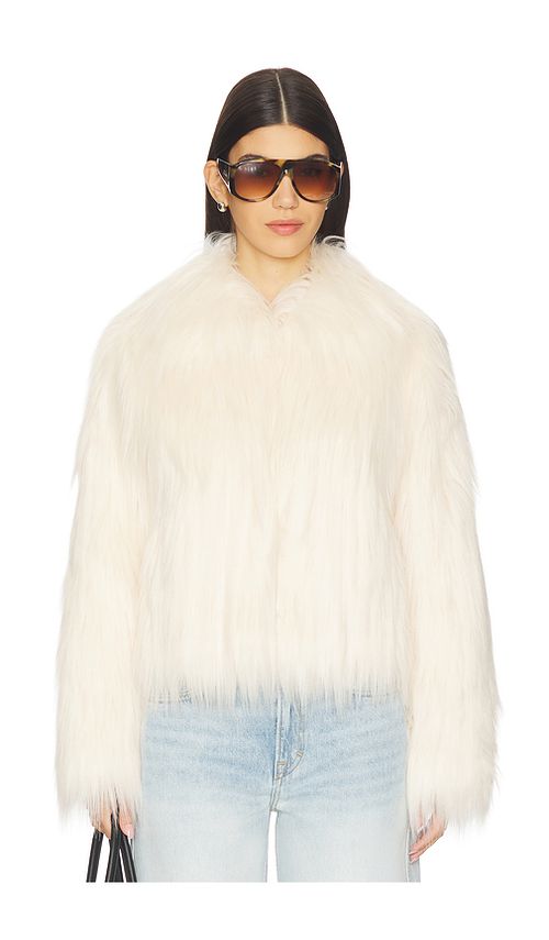 LoveShackFancy Fallon Faux Fur Jacket in Ivory. - XS also in L, M, S