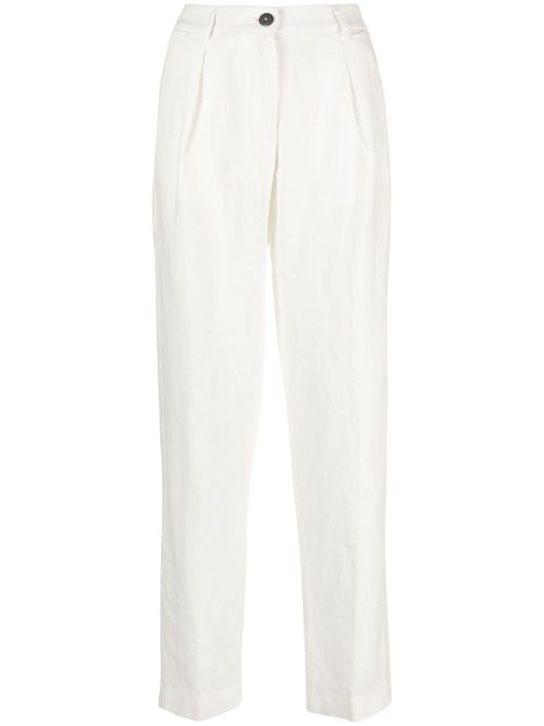 High-waisted linen trousers - White