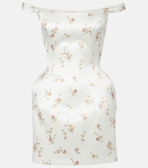 Floral off-shoulder silk minidress