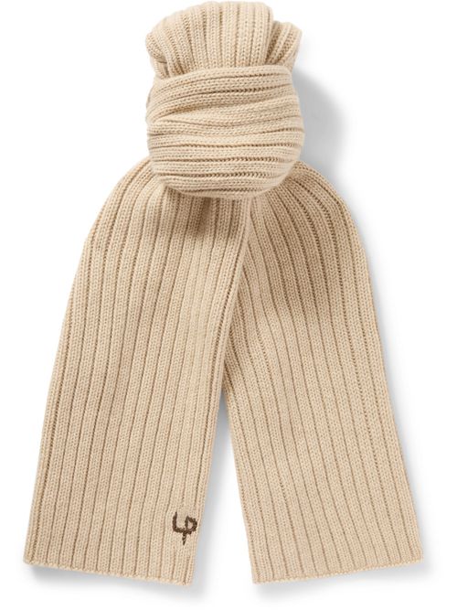 Leather-Trimmed Ribbed Cashmere Scarf - Men - Neutrals