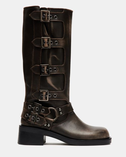 Steve Madden Women's Rocky Knee High Boots - Brown Distressed - - Leather