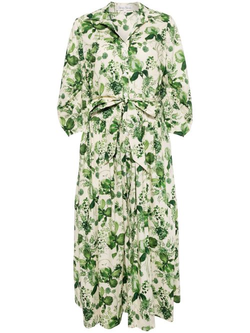 Raya botanical-print cotton dress - Neutrals