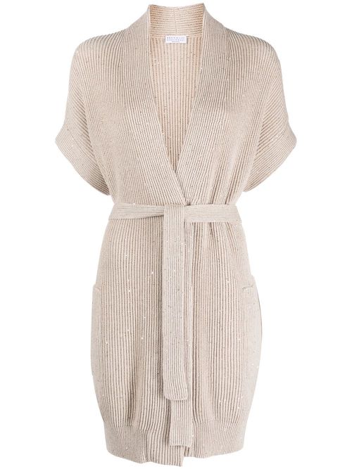 Chunky-knit sleeveless cardigan - Brown