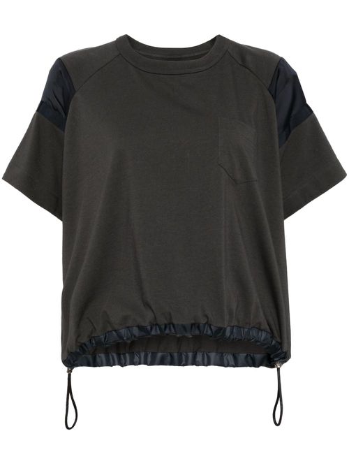 Panelled drawstring-hem T-shirt - Grey