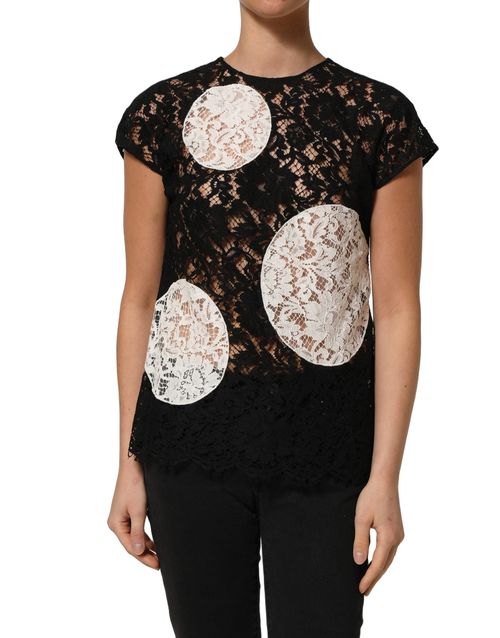 Lace Floral-Circle Blouse — Black