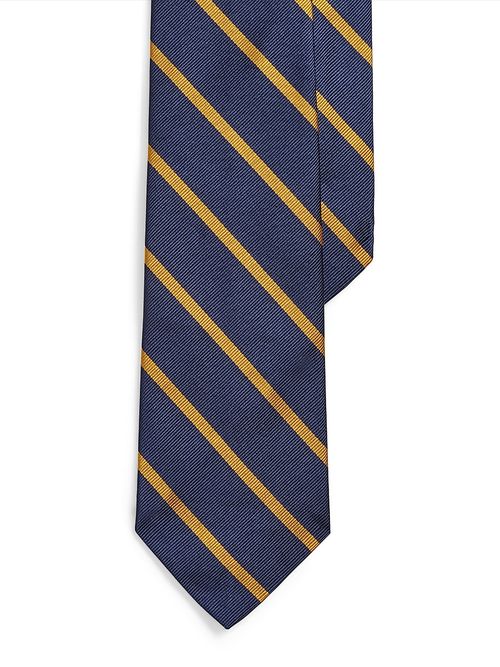 Men's Striped Bar Silk Tie - Navy Gold