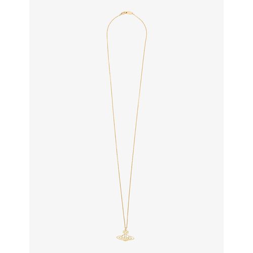 Mens Gold Thin Lines Flat Orb Gold-toned Brass Necklace