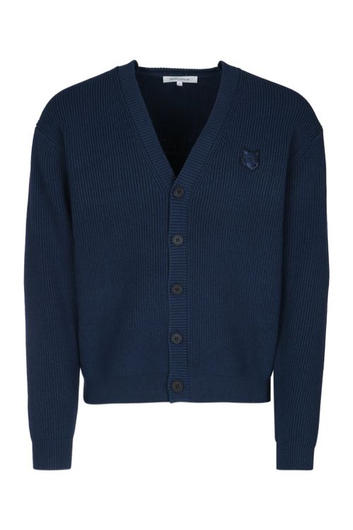 Maison Kitsune Ribbed Cotton-Blend Cardigan — Navy