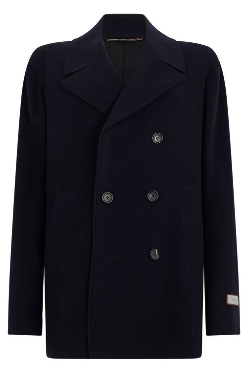 Double-Breasted Wool Jacket with Lapel Collar