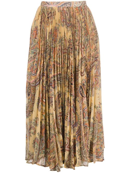 Paisley-print pleated silk midi skirt - Neutrals