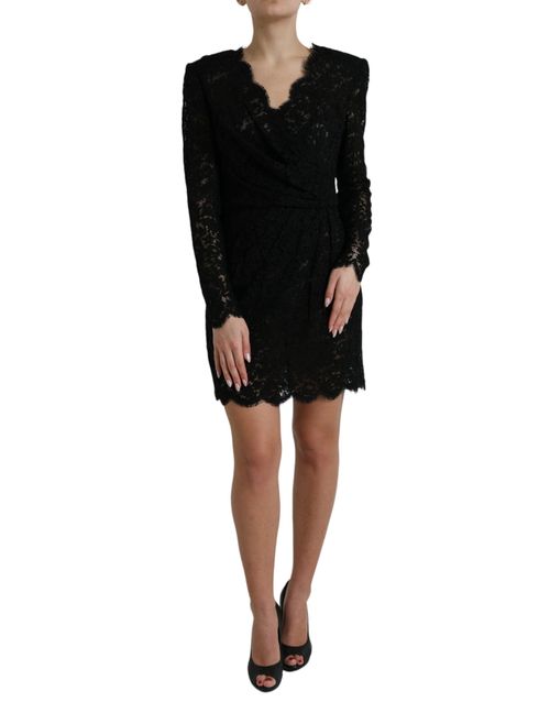 Floral Lace Wrap Dress — Black