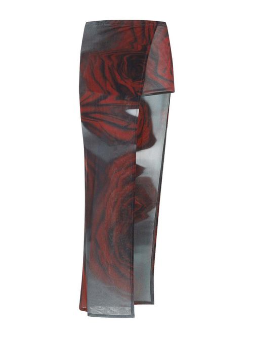 Blurry Roses Asymmetric Midi Skirt