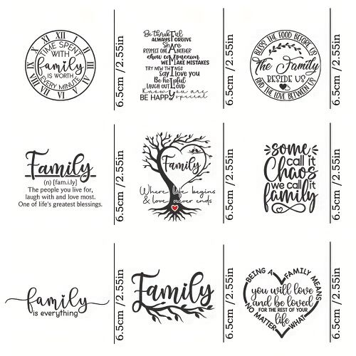 TEMU 9pcs Set Of Family-themed Uv Dtf Transfer Paper For Mugs And Bottles - Wooden, Plastic, Glass, Metal, Ceramic Surfaces, Self-adhesive Transfer