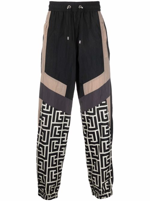 Colour-blocked monogram track pants - Black