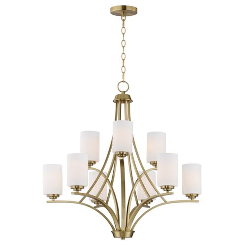 Satin Brass Nine Light Chandelier from the Deven Collection