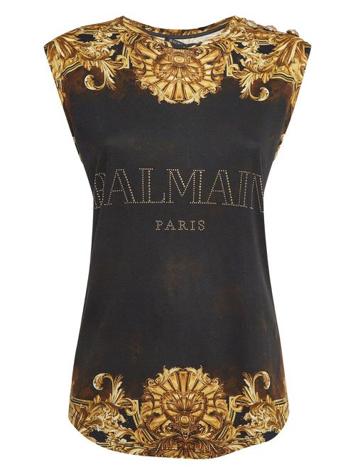 Graphic-embellished tank top - Black