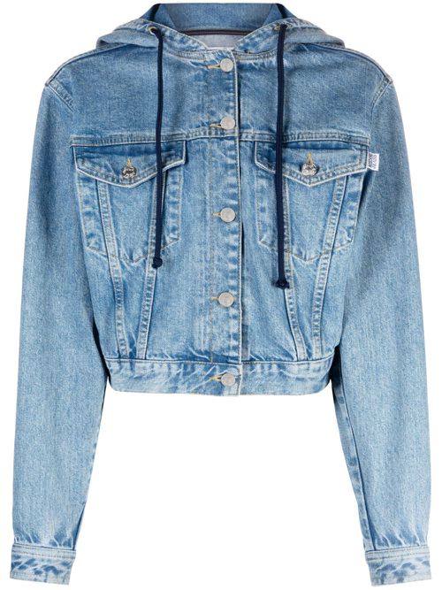 Hooded cropped denim jacket - Blue