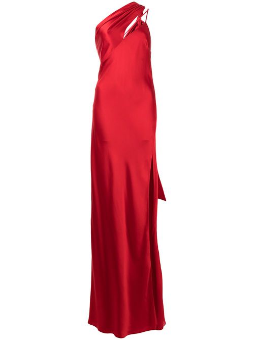 Draped-panel silk gown - Red