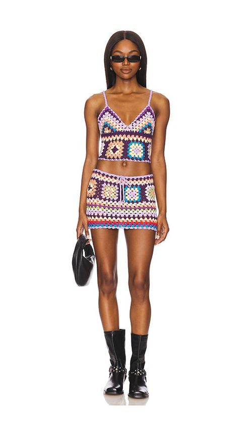 MORE TO COME Alcie Crochet Skirt Set in Purple. - S also in