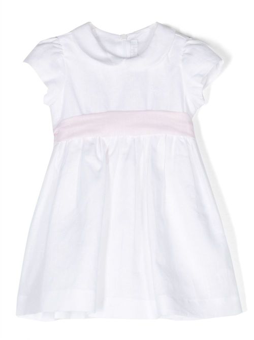 Belted linen flared dress - White