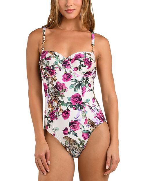 Amie Rose Leopard Jungle Underwire Bandeau One Piece Swimsuit